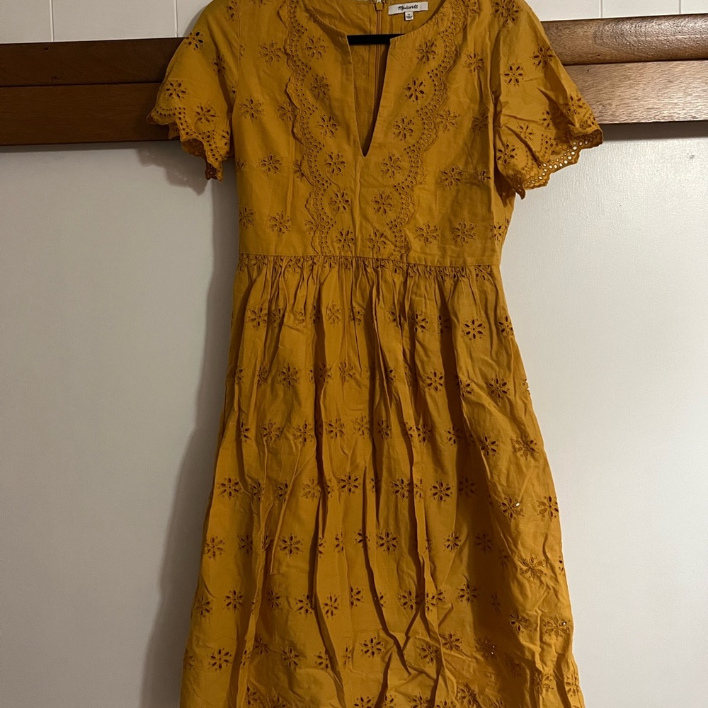 Madewell eyelet dress. Worn once. Has small tear which is barely noticeable.
